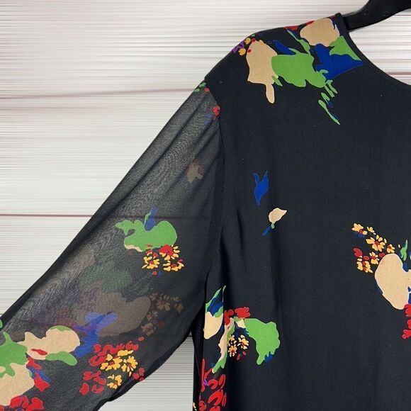 Evan Picone Vintage Silk Layered Black Shift Dress Midi, Sheer Sleeves size 20W - Picture 7 of 15